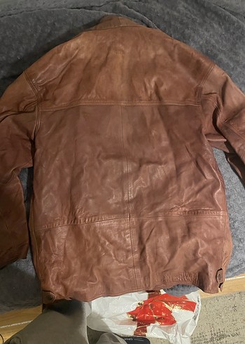 Düğmeli Kahverengi Deri Erkek Ceket - Görsel 3