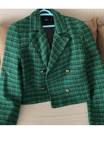 Zara Yesil Ekose Kisa Ceket