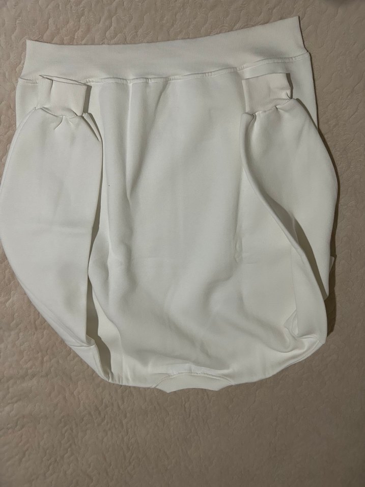 Unisex Beyaz Kısa Kollu Pamuklu Sweatshirt - Görsel 2