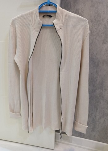 Bej Fermuarlı Erkek Triko Hırka - Görsel 2