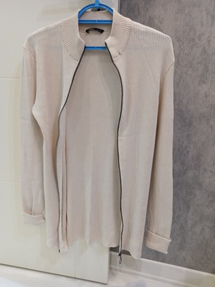 Bej Fermuarlı Erkek Triko Hırka - Görsel 2