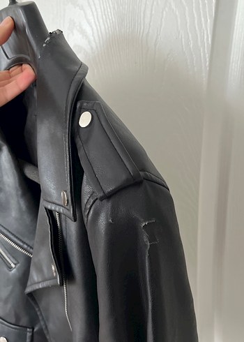 Kadın Siyah Deri Biker Ceket - Görsel 4