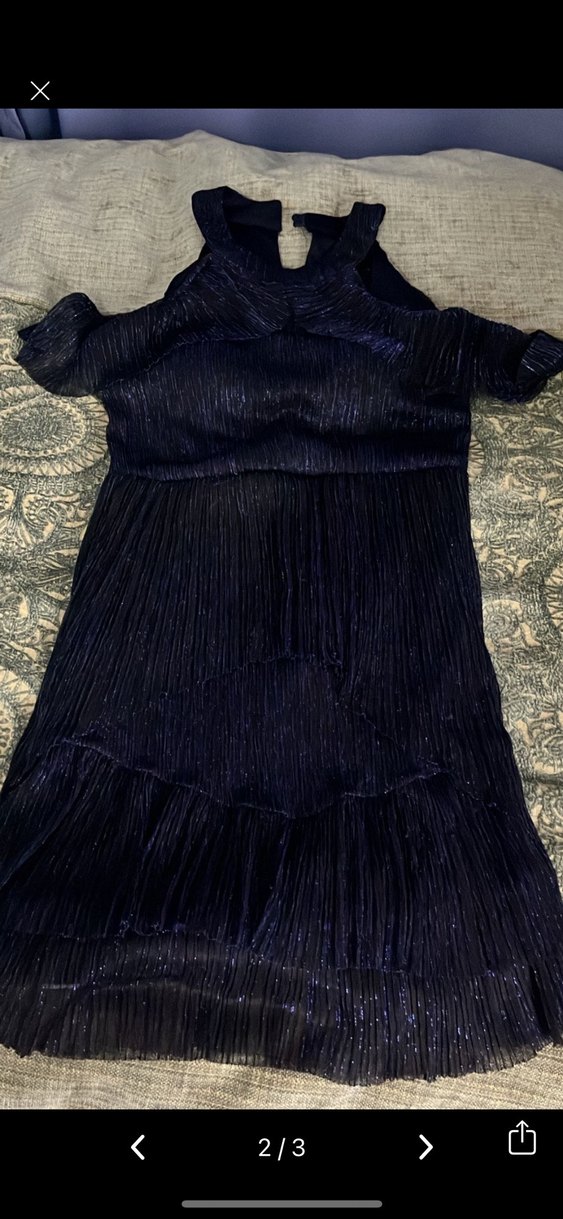 Lacivert Straplez Püsküllü Midi Abiye Elbise - Görsel 2