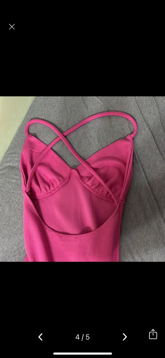 Pembe V Yakalı İnce Askılı Midi Elbise - Görsel 2