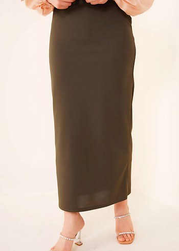 Bej Kadın Uzun Düz Kesim Etek haki XL - Görsel 2