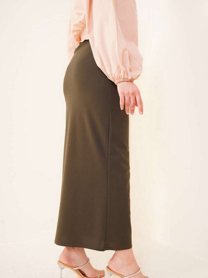 Bej Kadın Uzun Düz Kesim Etek haki XL - Görsel 3