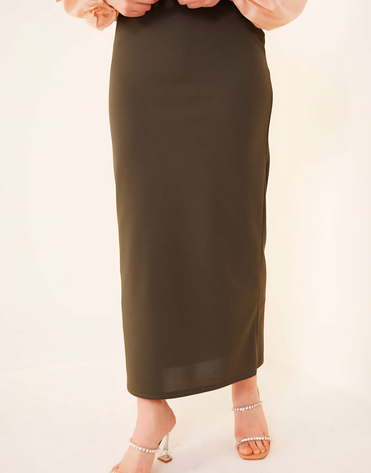 Bej Kadın Uzun Düz Kesim Etek haki XL - Görsel 2