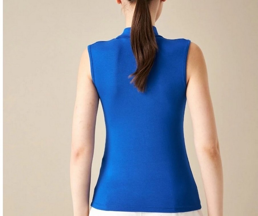 Mavi Yüksek Yakalı Kolsuz bluz - Görsel 3