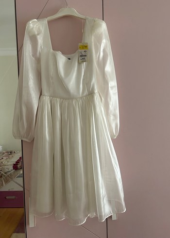 Ekol marka Prenses Kollu Beyaz Mini elbise - Görsel 2