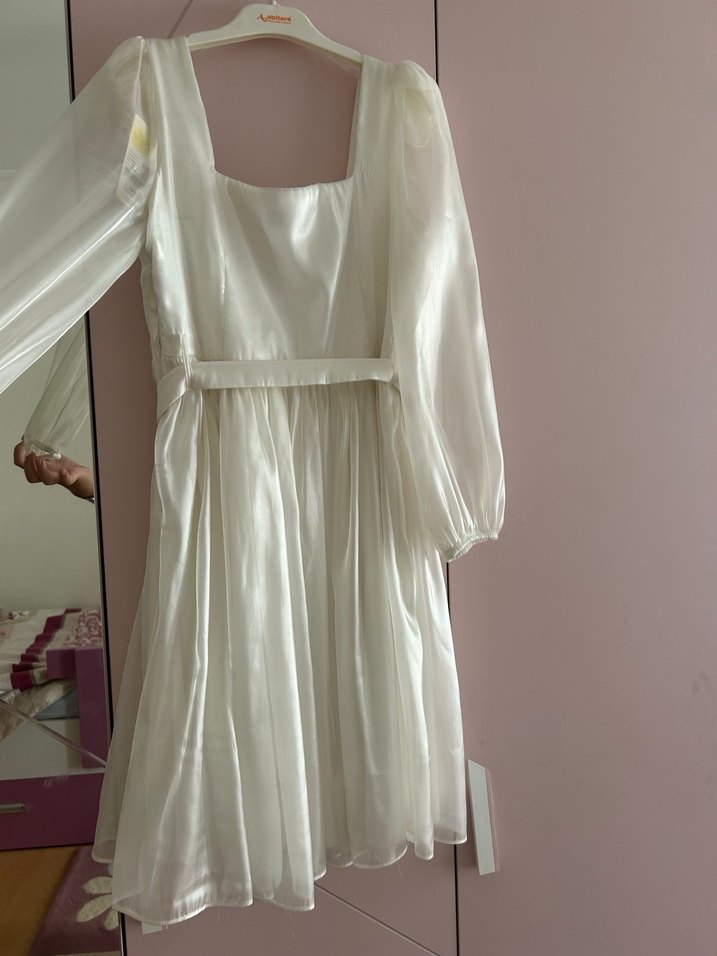 Ekol marka Prenses Kollu Beyaz Mini elbise - Görsel 5