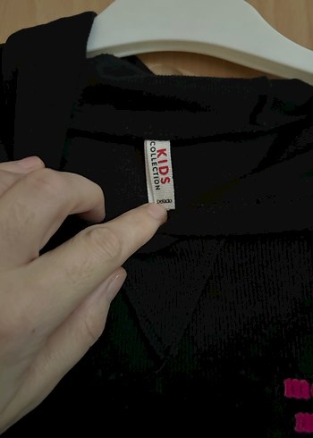 V Yaka Siyah Baskılı Kız çocuk Sweat elbise - Görsel 2