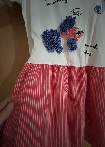 Nakışlı Pamuklu Kısa Kollu Kız Elbisesi - Görsel 5