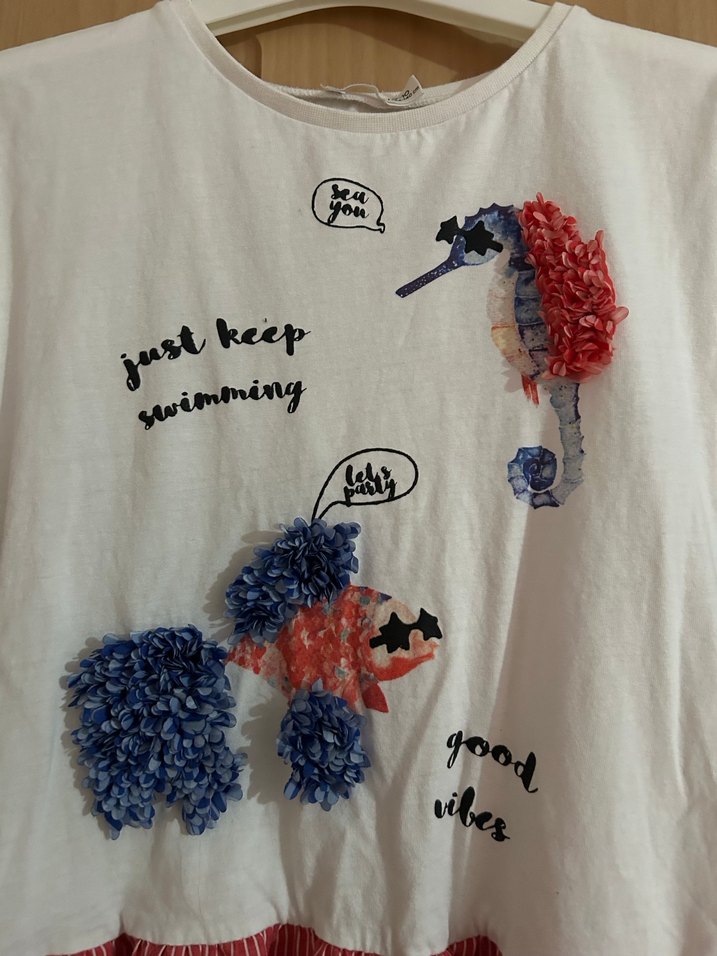 Nakışlı Pamuklu Kısa Kollu Kız Elbisesi - Görsel 2