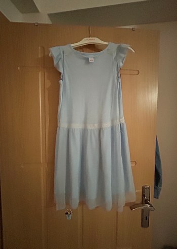 Kız Çocuk Mavi Pamuklu Elsalı Elbise - Görsel 5