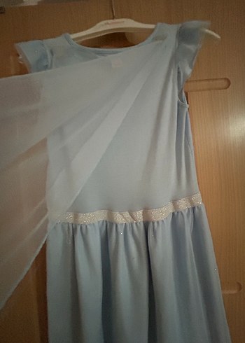 Kız Çocuk Mavi Pamuklu Elsalı Elbise - Görsel 2