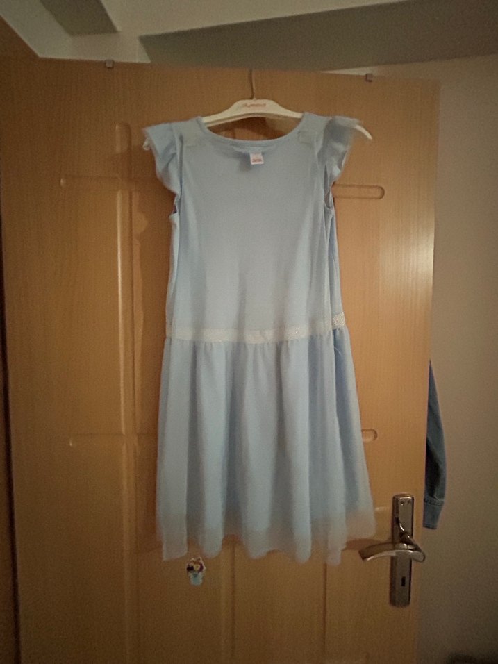 Kız Çocuk Mavi Pamuklu Elsalı Elbise - Görsel 5