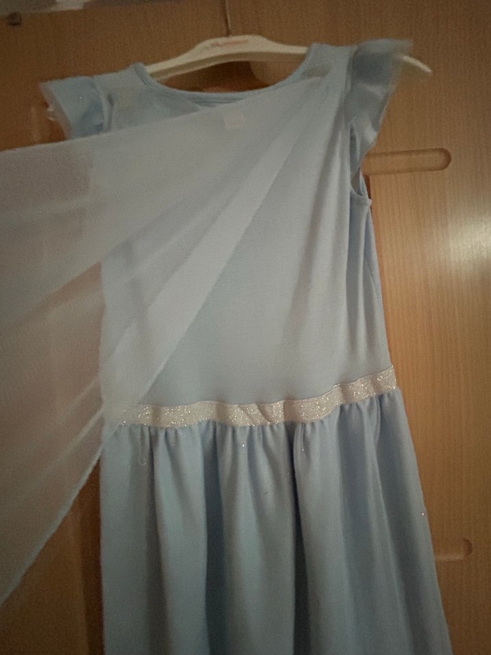 Kız Çocuk Mavi Pamuklu Elsalı Elbise - Görsel 2