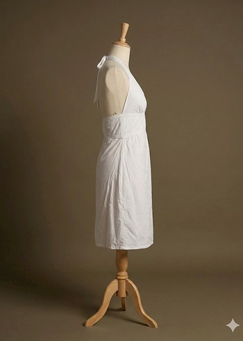 Beyaz Keten V Yakalı Midi Elbise - Görsel 3