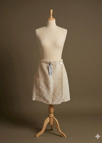 Yargıcı İnci Düğmeli Beyaz Mini Etek - Görsel 2