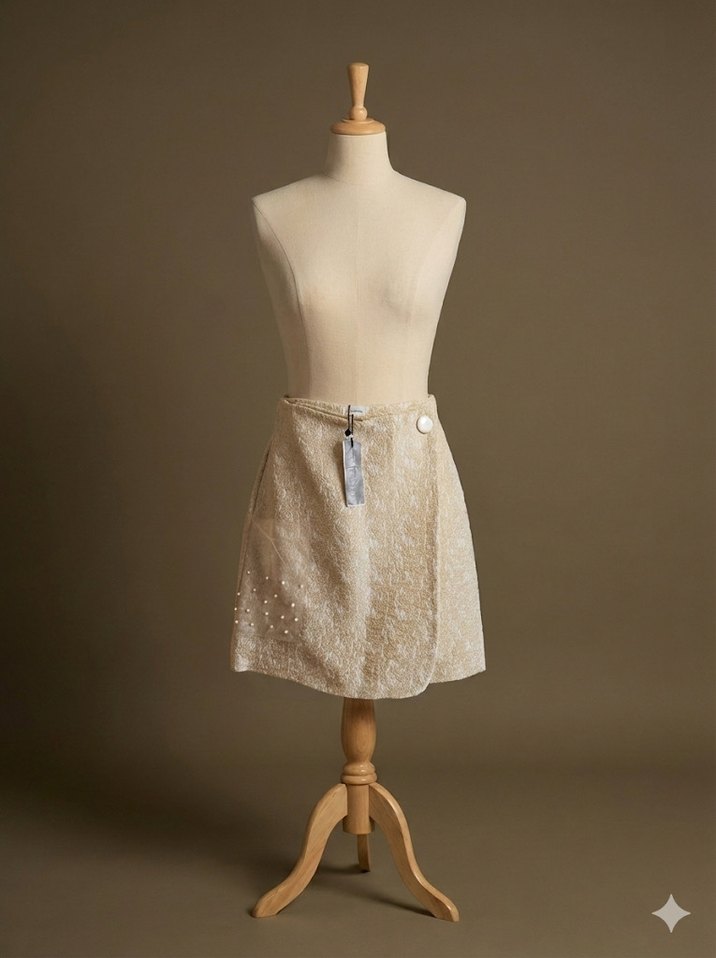 Yargıcı İnci Düğmeli Beyaz Mini Etek - Görsel 2