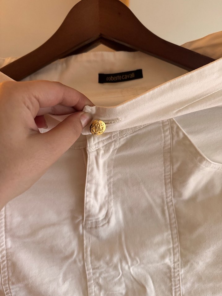 Roberto Cavalli Altın Düğmeli Beyaz Kalem Etek - Görsel 2