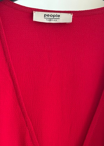 Fabrika Kırmızı Uzun Kollu Kuşaklı Elbise - Görsel 2