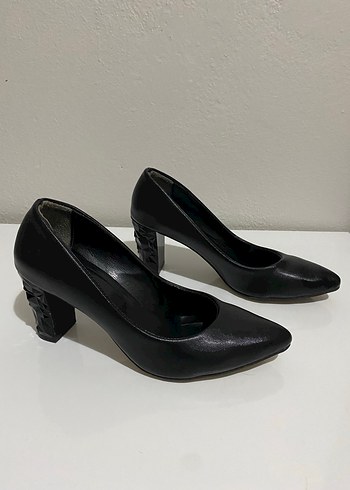 Siyah Yılan Desenli Topuklu Kadın Stiletto - Görsel 2