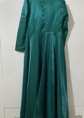 Yeşil İşlemeli Uzun Kollu Kadın Abiye Elbise - Görsel 2