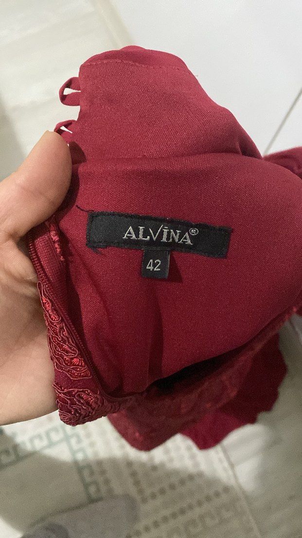 Bordo İşlemeli Uzun Kollu Vintage Abiye Elbise - Görsel 3