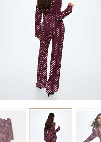 Bordo Puantiyeli V Yaka Uzun Kollu Hamile Tulum - Görsel 3