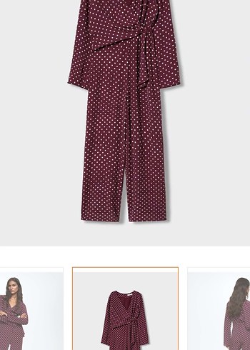 Bordo Puantiyeli V Yaka Uzun Kollu Hamile Tulum - Görsel 2