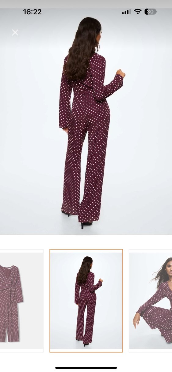 Bordo Puantiyeli V Yaka Uzun Kollu Hamile Tulum - Görsel 3