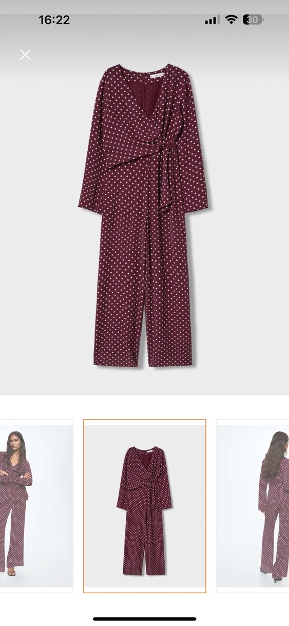 Bordo Puantiyeli V Yaka Uzun Kollu Hamile Tulum - Görsel 2