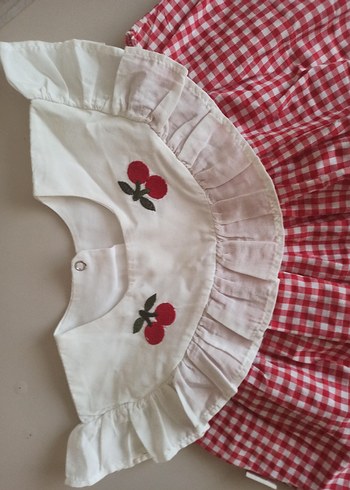 Kolsuz Kırmızı Kiraz  Nakışlı Kız Elbisesi - Görsel 2