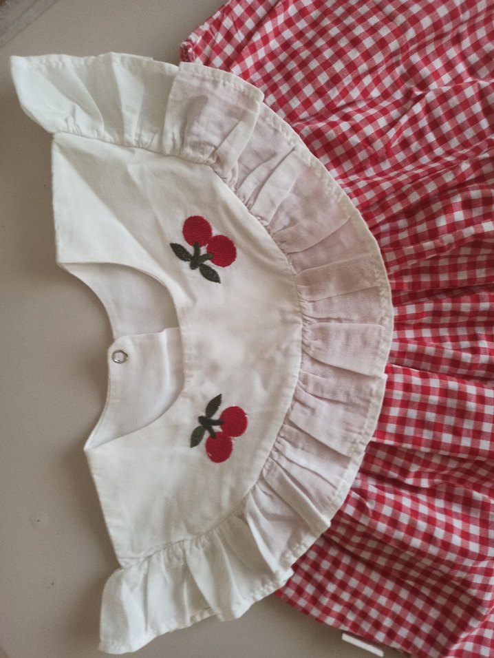 Kolsuz Kırmızı Kiraz  Nakışlı Kız Elbisesi - Görsel 2