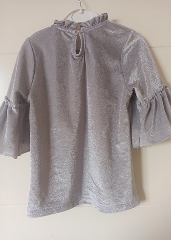 Kız Çocuk Gri Dantelli yarım kollu bluz - Görsel 2