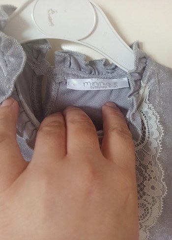 Kız Çocuk Gri Dantelli yarım kollu bluz - Görsel 3