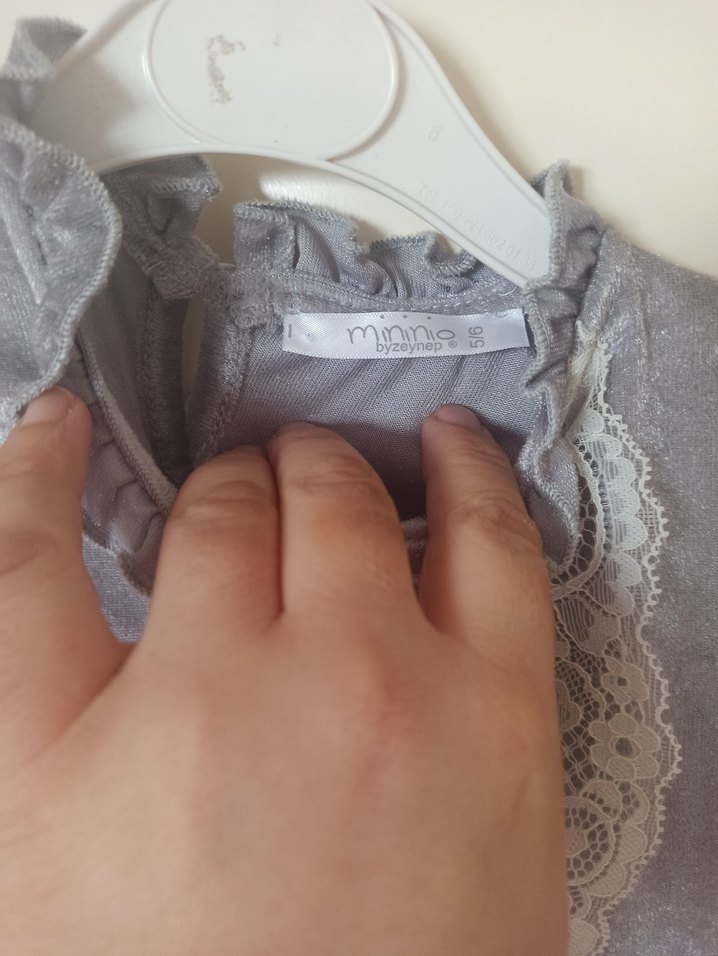 Kız Çocuk Gri Dantelli yarım kollu bluz - Görsel 3