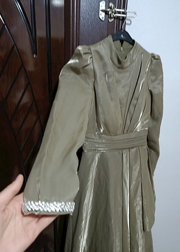 Haki Uzun Drapeli Kadın Abiye Elbise - Görsel 3