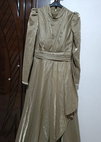 Haki Uzun Drapeli Kadın Abiye Elbise - Görsel 5