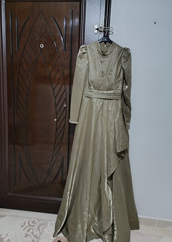 Haki Uzun Drapeli Kadın Abiye Elbise - Görsel 2