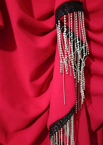 Kırmızı Uzun Kol Drapeli Abiye Elbise - Görsel 8