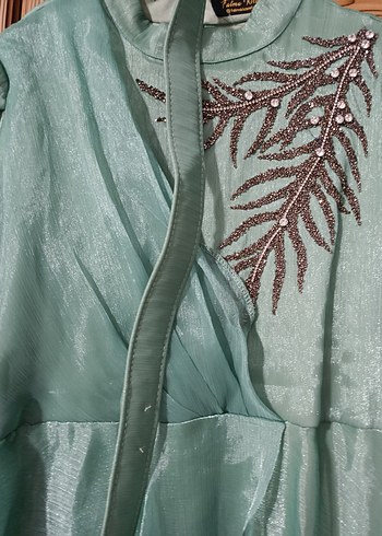 Uzun Turkuaz Nakışlı Bohem Kadın Elbise - Görsel 2