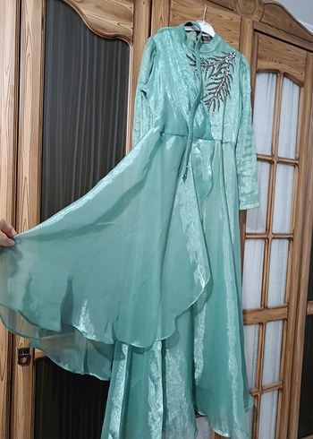 Uzun Turkuaz Nakışlı Bohem Kadın Elbise - Görsel 3