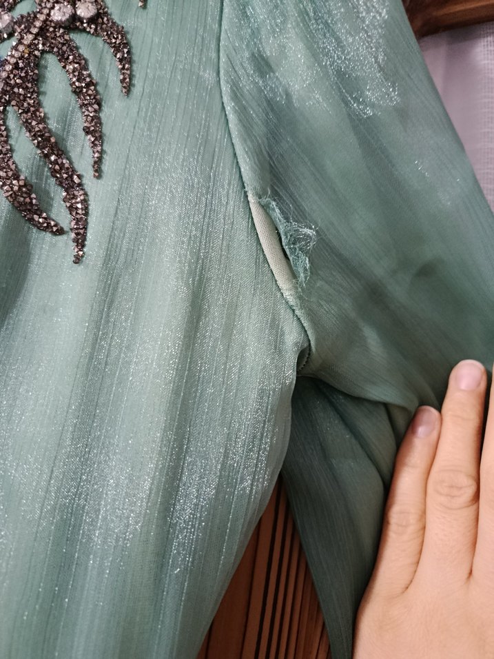 Uzun Turkuaz Nakışlı Bohem Kadın Elbise - Görsel 5