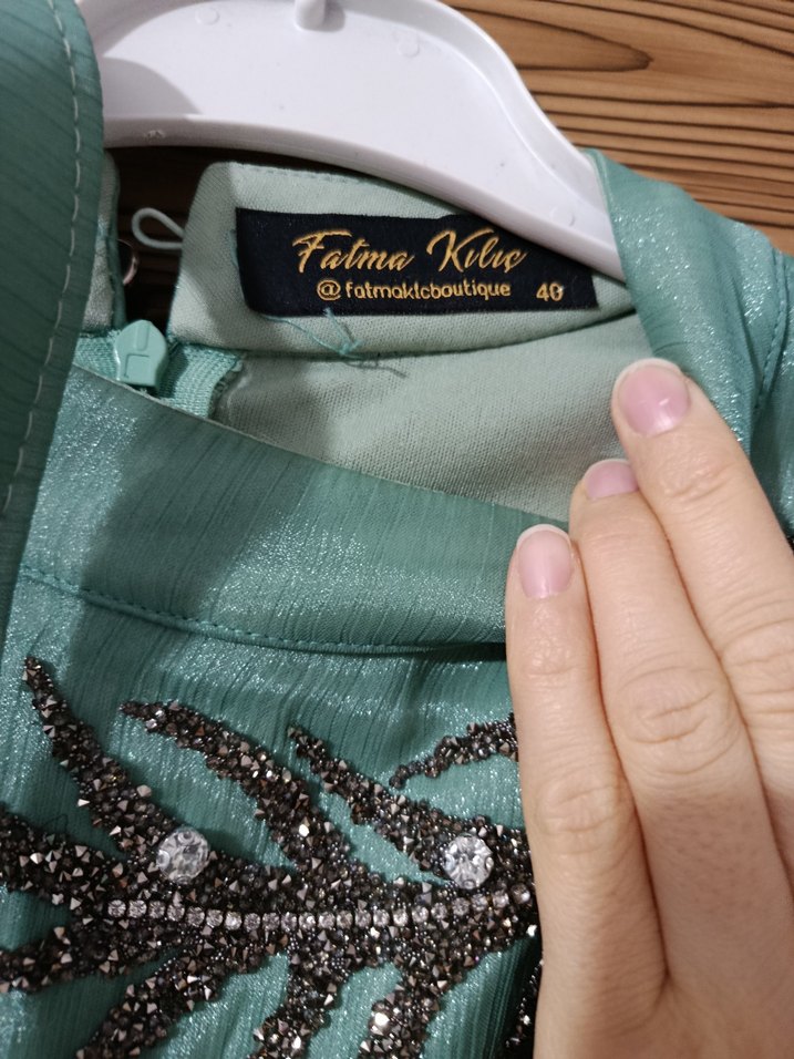 Uzun Turkuaz Nakışlı Bohem Kadın Elbise - Görsel 4