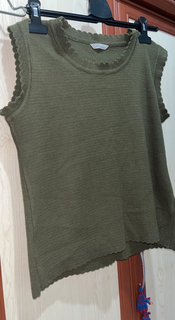 Kadın Keten Haki Triko Süveter - Görsel 2