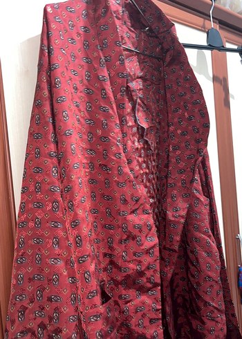 Bordo Vintage Desenli Kadın Uzun Robası - Görsel 2