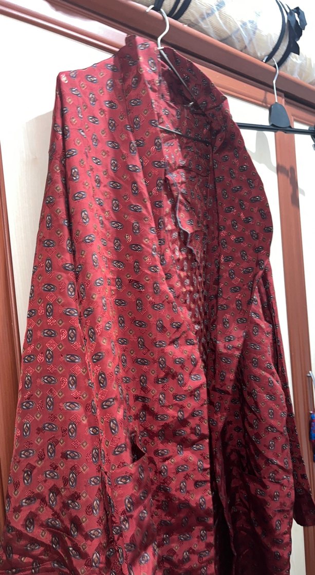 Bordo Vintage Desenli Kadın Uzun Robası - Görsel 2