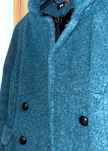 Düğmeli Mavi Midi Kadın Kaban - Görsel 2